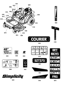 Decals Group Diagram and Parts List for SZT275 2691922-00 Simplicity Lawn Tractor