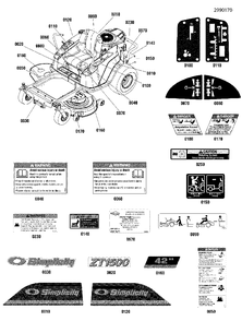 Decal Group Diagram and Parts List for ZT2042 2691138-00 Simplicity Lawn Tractor
