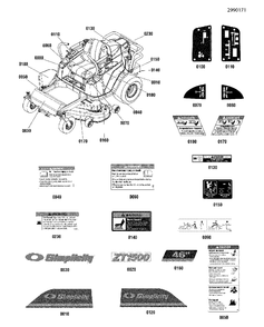 Decals Diagram and Parts List for ZT2246 2691037-01 Simplicity Lawn Tractor