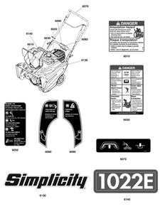 Decals Group Diagram and Parts List for 1022E 1697142-01 Simplicity Snow Blower