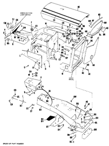 Frame Hood, Grill, Inst. Panel And Steering Post - Mfg Nos. 990308 Thru 990400 Diagram and Parts List for 2012 990400 Simplicity Lawn Tractor