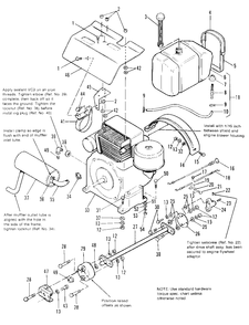 Engine, Exhaust, And Drive Shaft Group (16hp) Diagram and Parts List for 7116 1691434 Simplicity Lawn Tractor