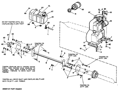 Engine And Drive Shaft Diagram and Parts List for 3212H 990573 Simplicity Lawn Tractor