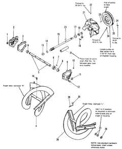 Auger Drive Group Diagram and Parts List for 555M 6137 & Below Simplicity Snow Blower