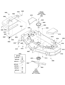 52-Inch Mower Deck - Housing, Arbors And Blade Group Diagram and Parts List for 2691814-00  Simplicity Lawn Tractor