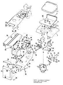 Frame, Hood, Dash And Seat Group Diagram and Parts List for 627 990542 Simplicity Lawn Tractor