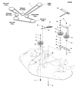52-Inch Mower Deck - Belts And Idler Group Diagram and Parts List for 2752 5900947 Simplicity Lawn Tractor
