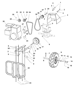Engine Mount, Belts And Wheels Group Diagram and Parts List for 616RT 1693704 Simplicity Tiller