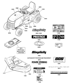 Decals Group Diagram and Parts List for 2691468-01  Simplicity Lawn Tractor