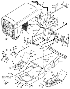 Frame, Hood, Grill And Instrument Panel Diagram and Parts List for 3410S 990756 Simplicity Lawn Tractor