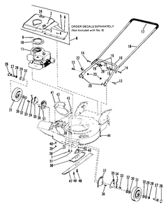 Front Wheels, Engine And Handles Diagram and Parts List for 1021 1690133 Simplicity Lawn Mower