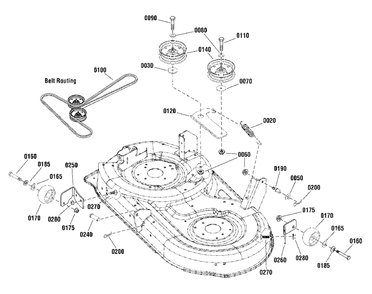 42-Inch Mower Deck Clutch And Support Group Diagram and Parts List for SZT110 2691692-01 Simplicity Lawn Tractor
