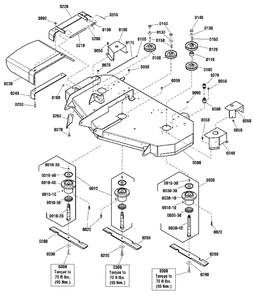 52-Inch (132cm) Mower Deck - Housing, Arbors And Blades Group Diagram and Parts List for 2691339-02  Simplicity Lawn Tractor