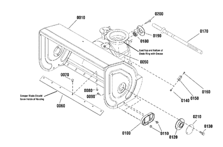 Auger Housing Group Diagram and Parts List for H1730E 1696238-00 Simplicity Snow Blower