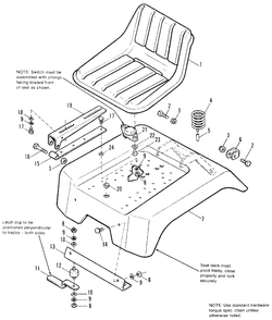 Seat And Deck Group Diagram and Parts List for 7116 1691434 Simplicity Lawn Tractor