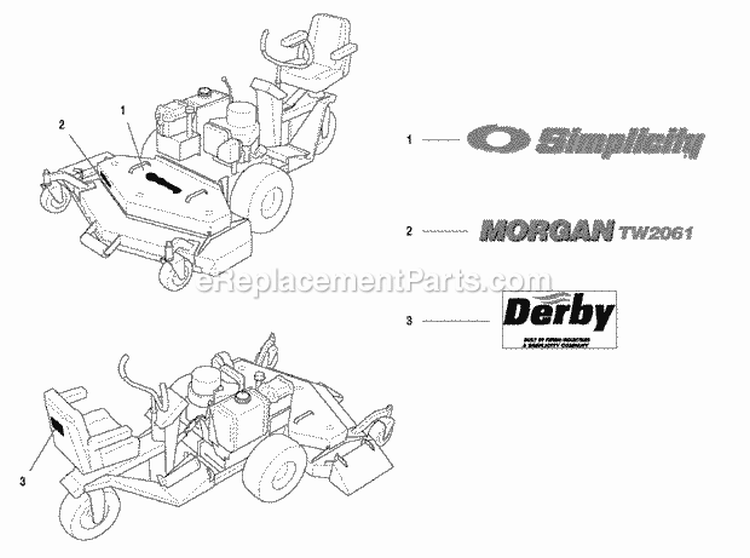 Decals - Brand  Model (7098Dbm) Diagram and Parts List for TW2061  Simplicity Lawn Tractor