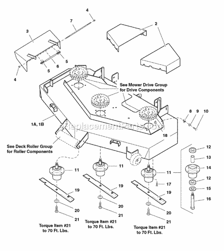 Mower Housing Cover Spindle  Blade Group (7034Cpbg) Diagram and Parts List for ZT2148  Simplicity Lawn Tractor