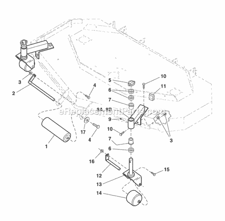 Mower Deck Roller Group (7012Mdrg) Diagram and Parts List for ZT2561  Simplicity Lawn Tractor