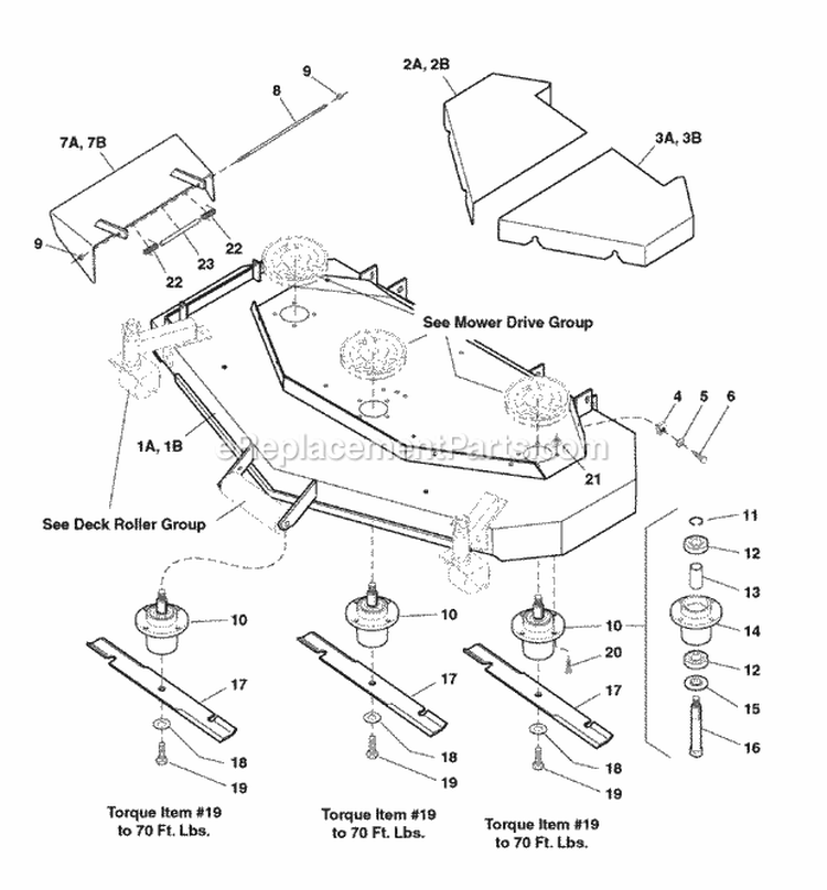 Mower Housing Cover Spindle  Blade Group (7012Csbg) Diagram and Parts List for ZT2561  Simplicity Lawn Tractor