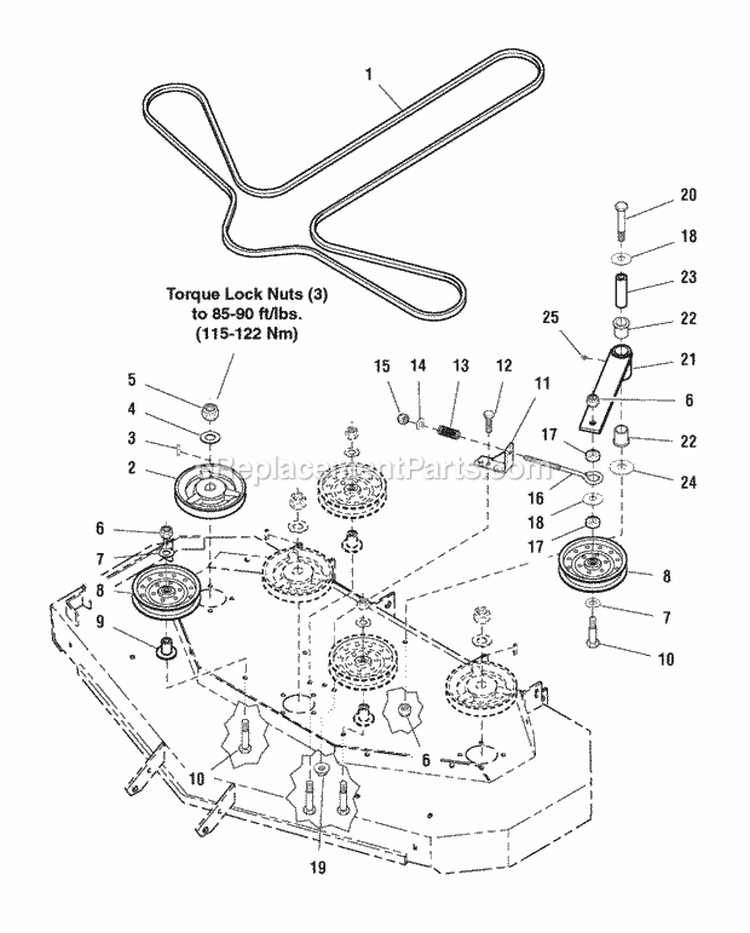 61 Mower Deck - Belt Pulleys  Idler Arm (7087Bpia) Diagram and Parts List for ZT2561F  Simplicity Lawn Tractor