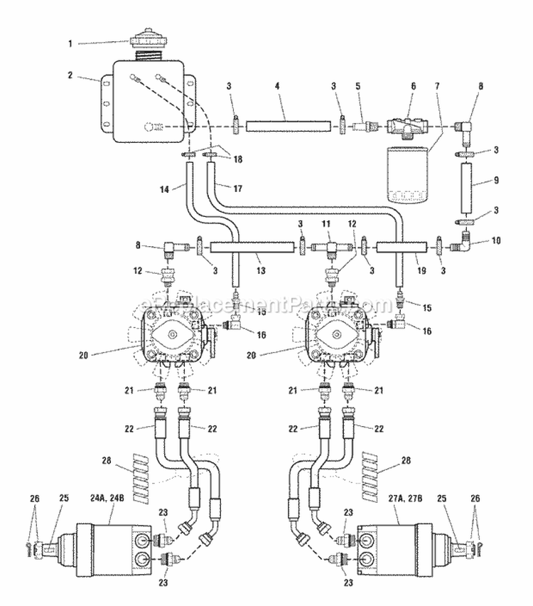 Hydraulic Group (7087Hg) Diagram and Parts List for ZT2561F  Simplicity Lawn Tractor