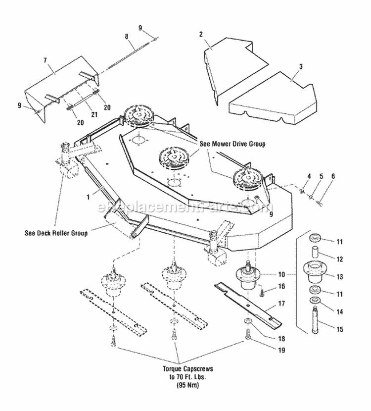61 Mower Deck - Housing Covers Spindles  Blades (7087Hcsb) Diagram and Parts List for ZT2561F  Simplicity Lawn Tractor