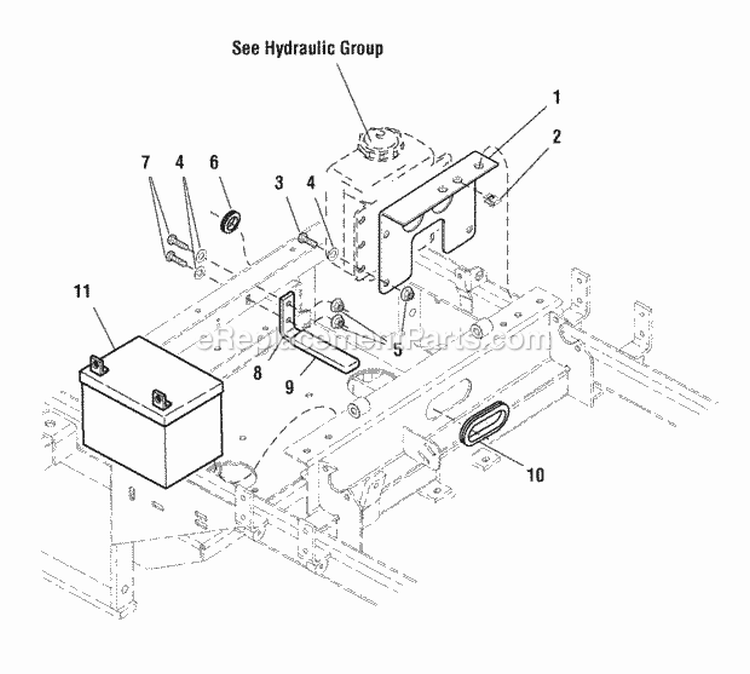 Reservoir Mount  Battery Group (4235Rmbg) Diagram and Parts List for 1694764  Simplicity Lawn Tractor
