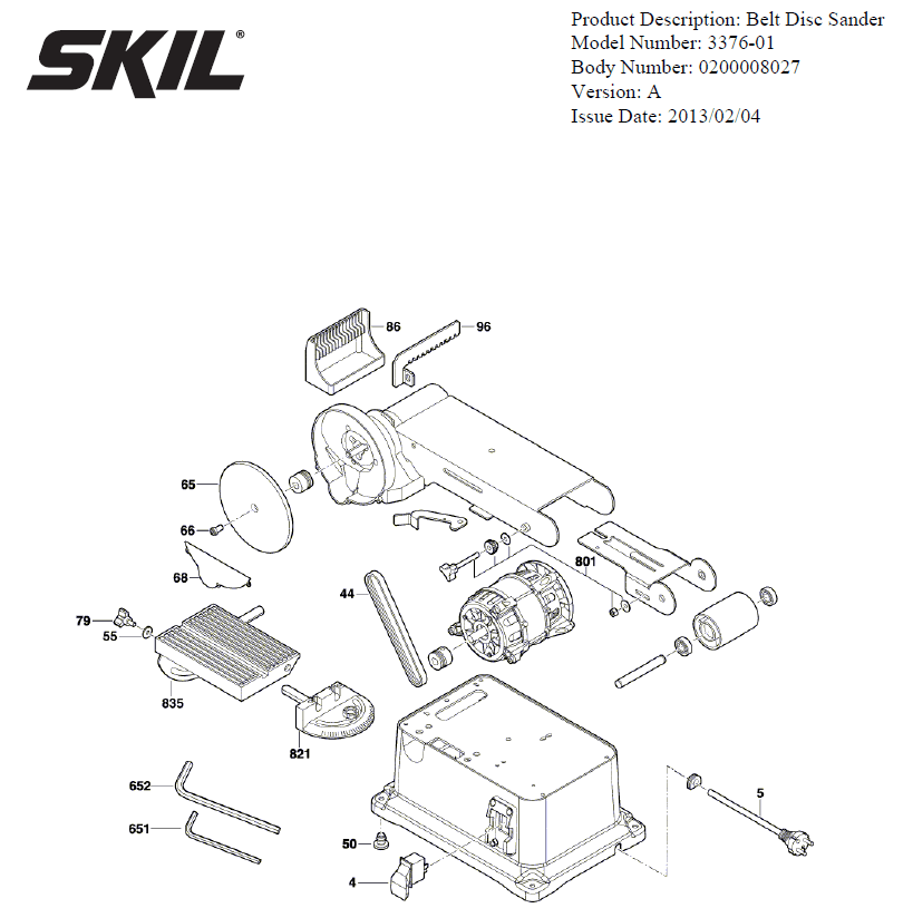 Section 1 Diagram and Parts List for 3376-01 A Skil Table Saw