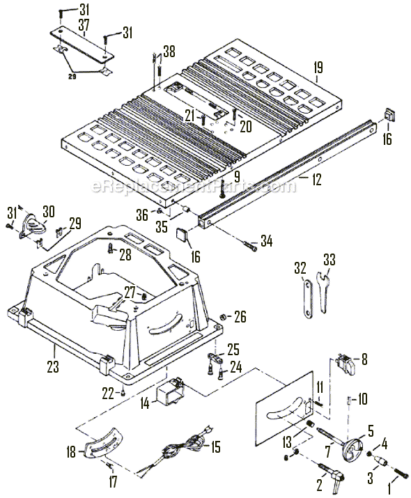 Page A Diagram and Parts List for 3400 F01234000A Skil Table Saw