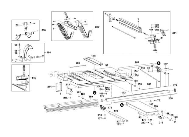 Page C Diagram and Parts List for 3410 F012341005 Skil Table Saw