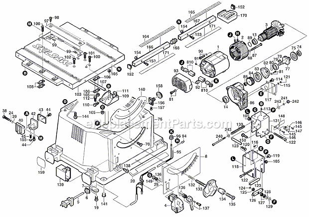 Page A Diagram and Parts List for 3700 F012370000 Skil Table Saw