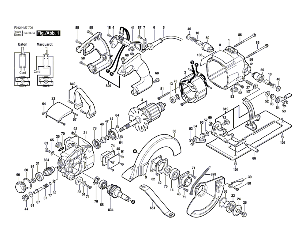 Fig-0 Diagram and Parts List for HD77M-22 F012HM7702 Skil Saw