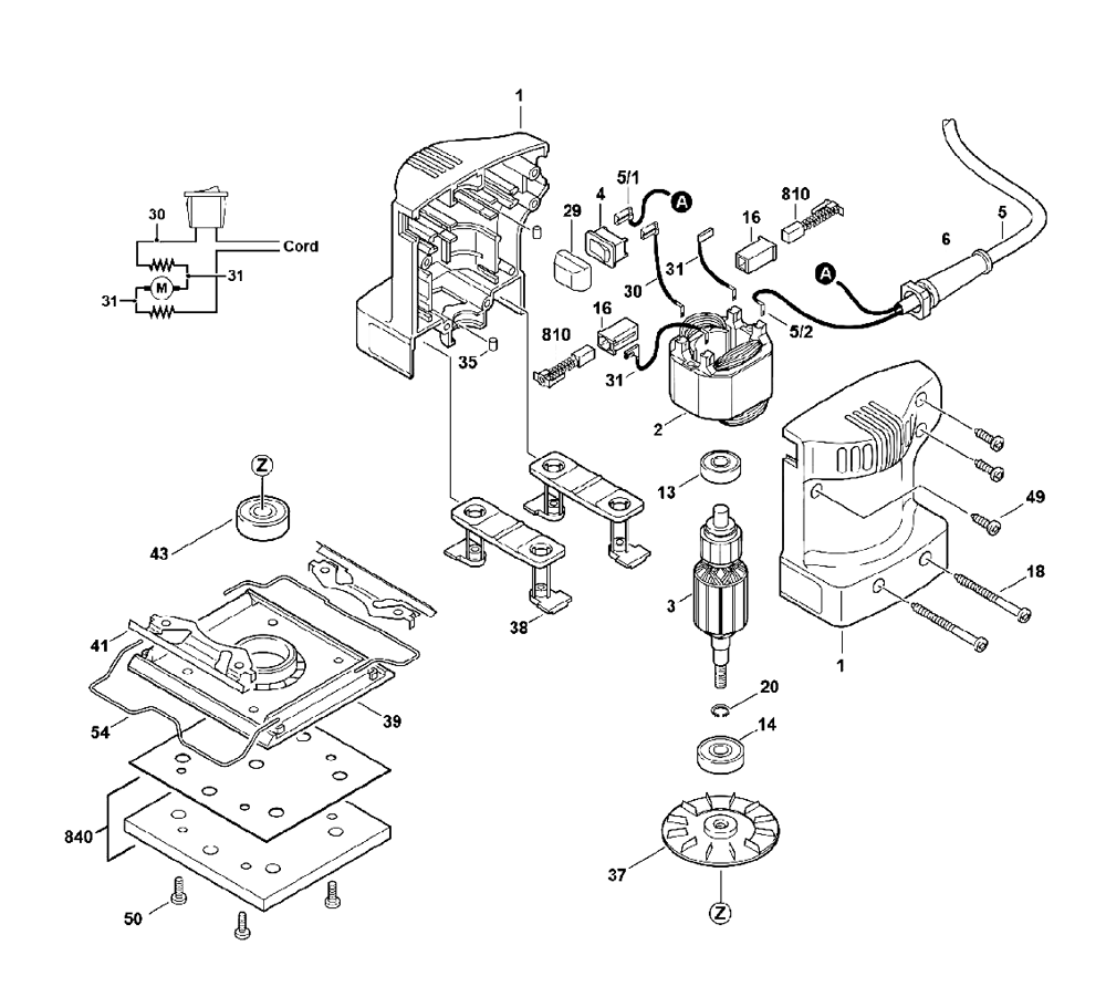 Fig-0 Diagram and Parts List for MM9670 Type-2 Skil Sander