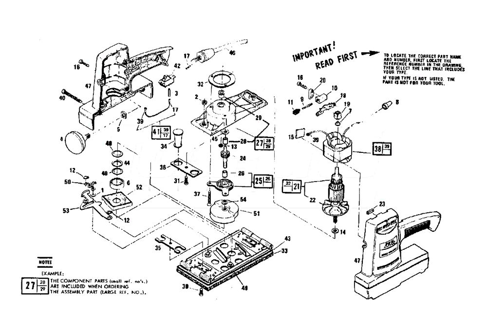 Fig-0 Diagram and Parts List for 7372 Type-1 Skil Sander