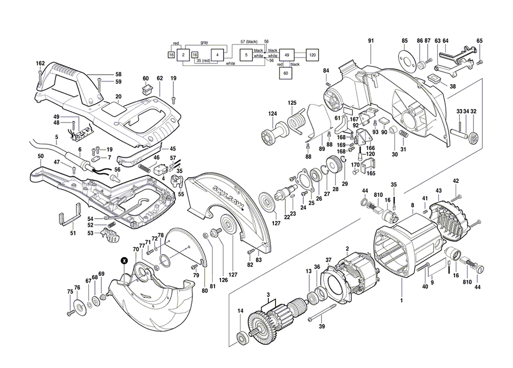 Fig-0 Diagram and Parts List for 3800-02 F012380002 Skil Saw