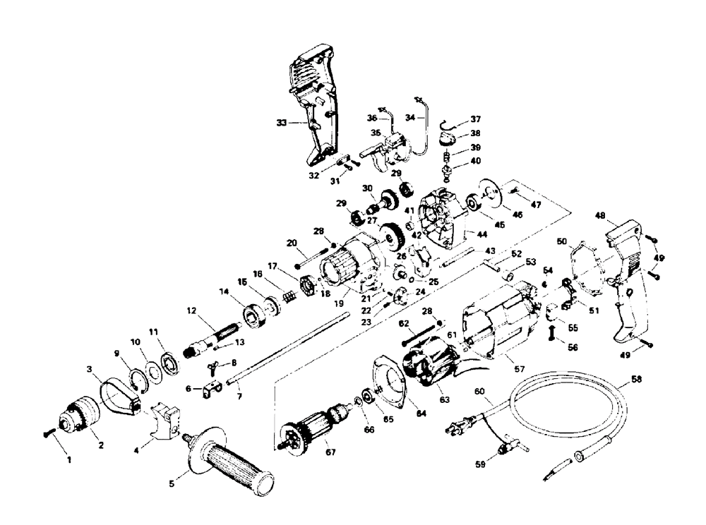 Fig-0 Diagram and Parts List for 6875 Type-1 Skil Drill