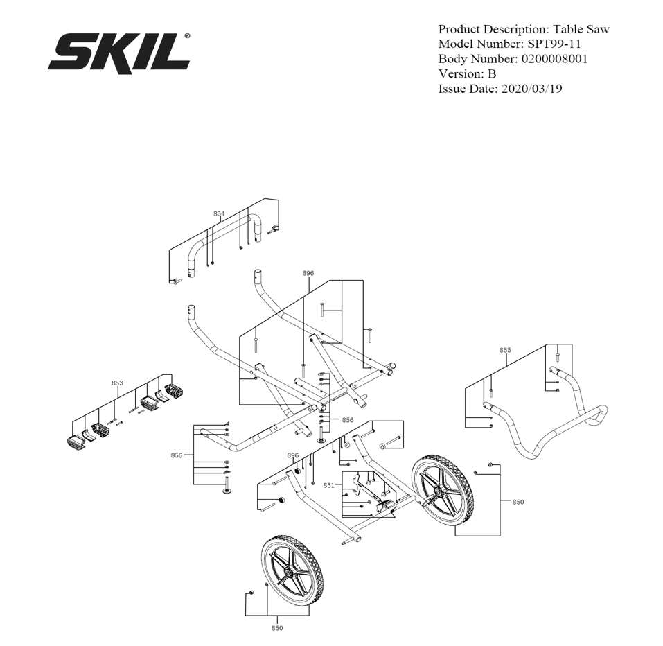 Page E Diagram and Parts List for SPT99-11 B Skil Table Saw