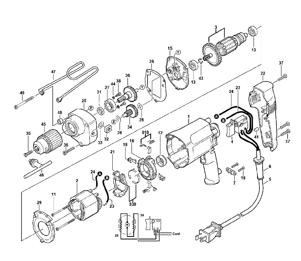 Fig-0 Diagram and Parts List for MMH6000  Skil Drill