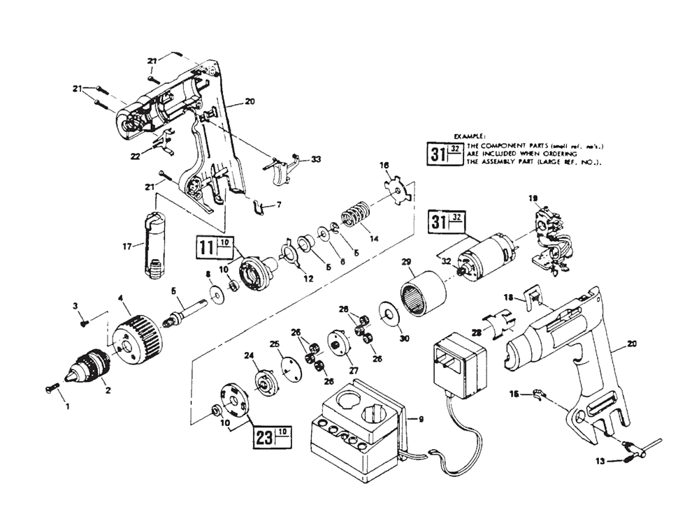 Fig-0 Diagram and Parts List for 2504 Type-1 Skil Cordless Drill