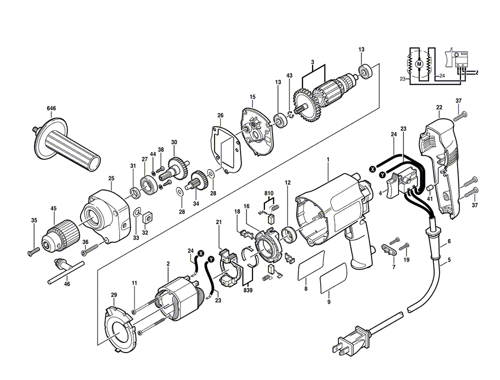 Fig-0 Diagram and Parts List for 6533-17 F012X53317 Skil Drill