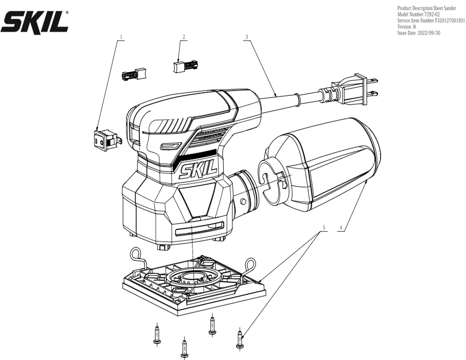 Page A Diagram and Parts List for 7292-02 B Skil Sander Polisher