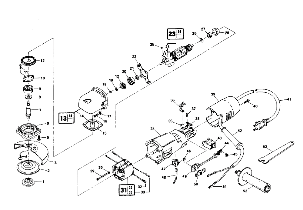 Fig-0 Diagram and Parts List for 9511 Type-1 Skil Grinder