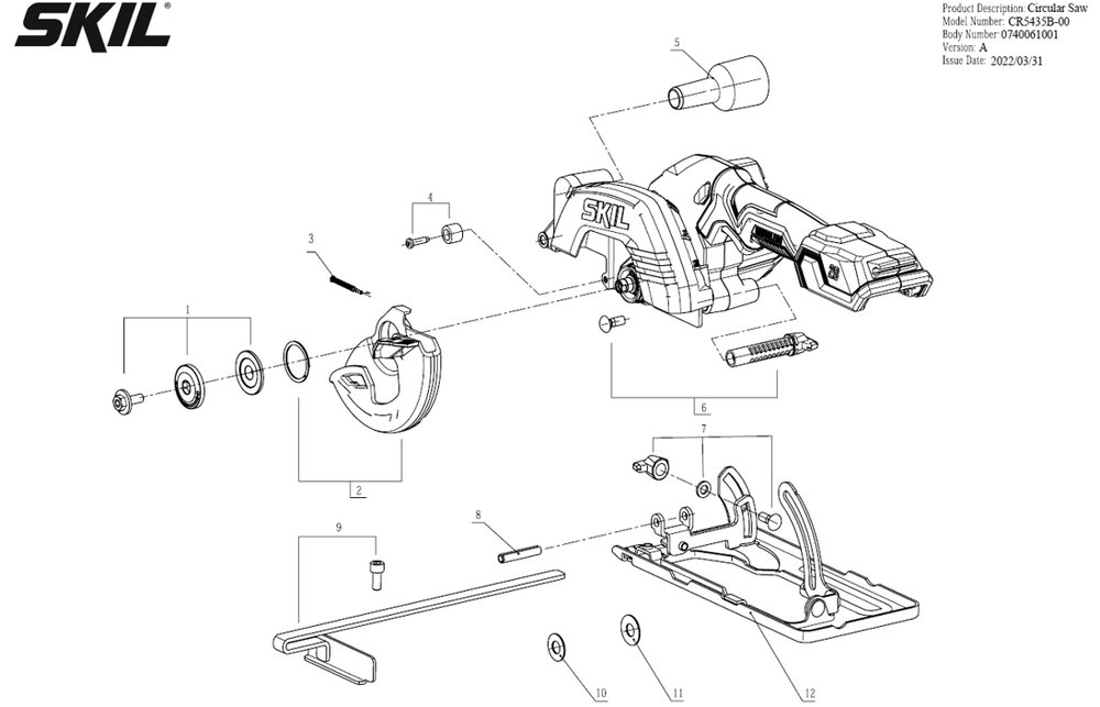 Page A Diagram and Parts List for CR5435B-00 A Skil Circular Saw