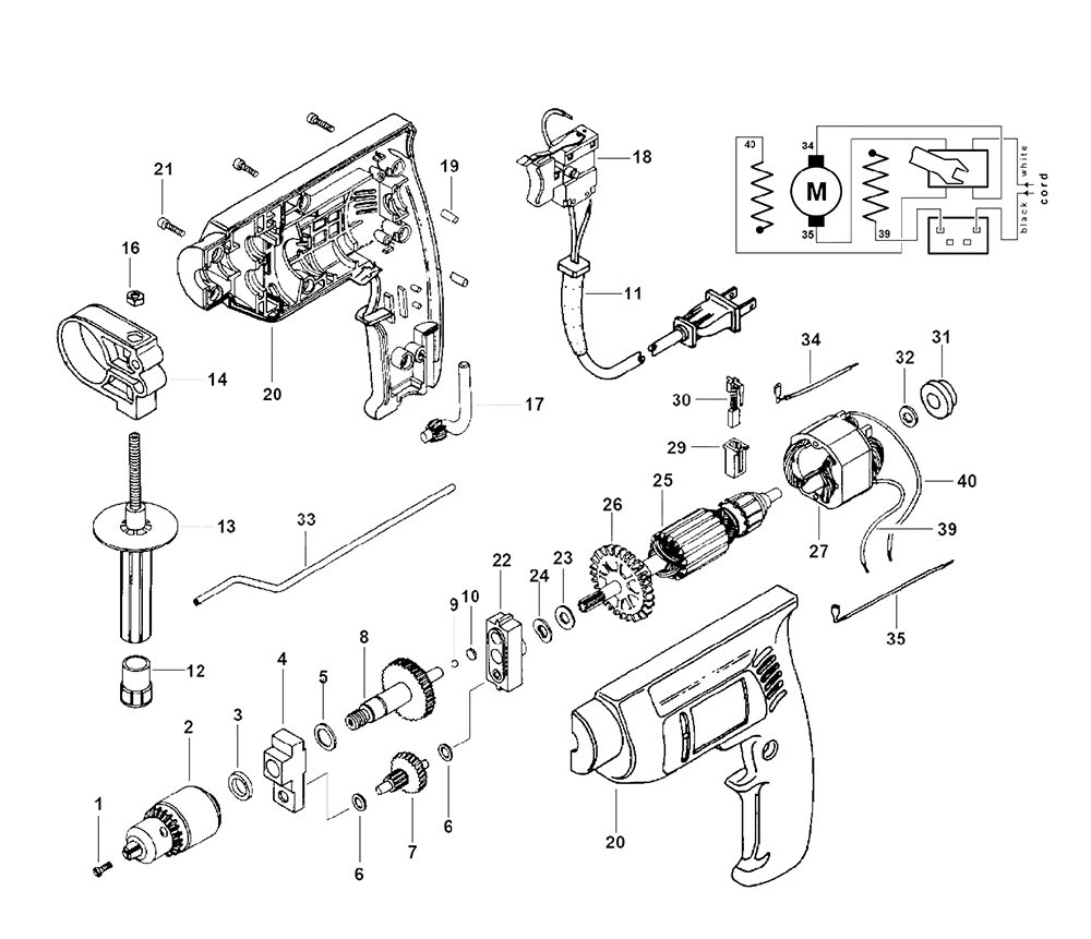 Fig-0 Diagram and Parts List for 6346 Type-1 Skil Drill