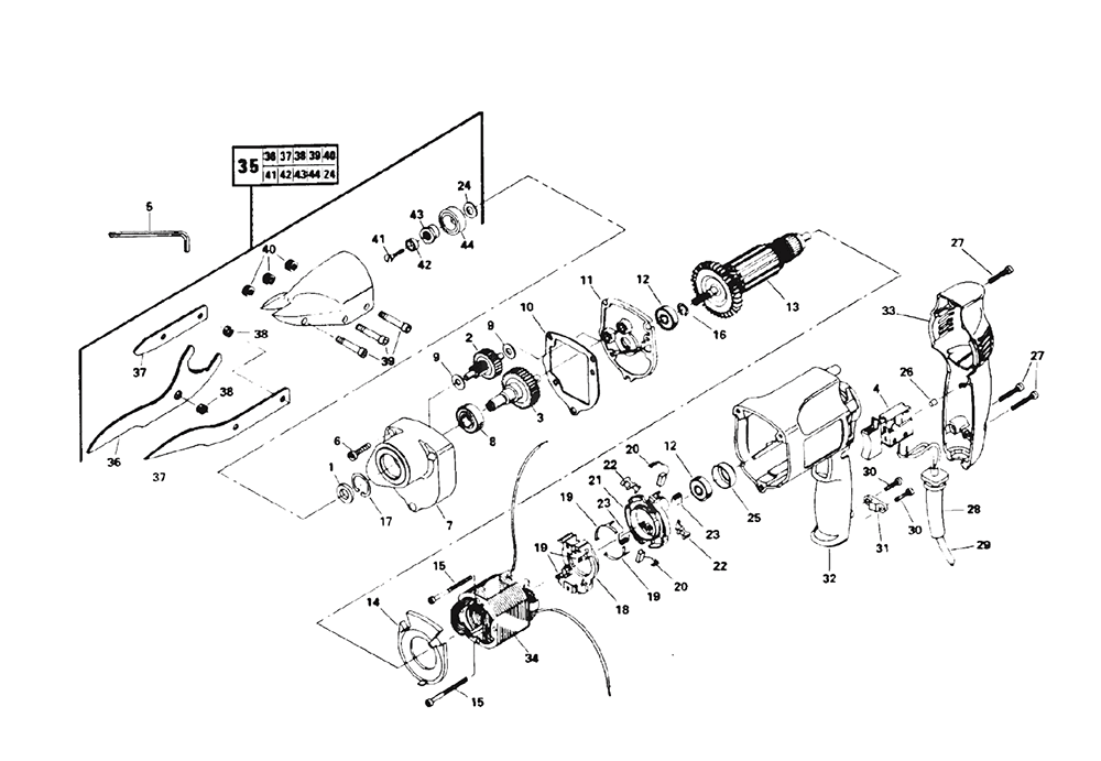 Fig-0 Diagram and Parts List for 6932 Type-1 Skil Nibbler & Shears