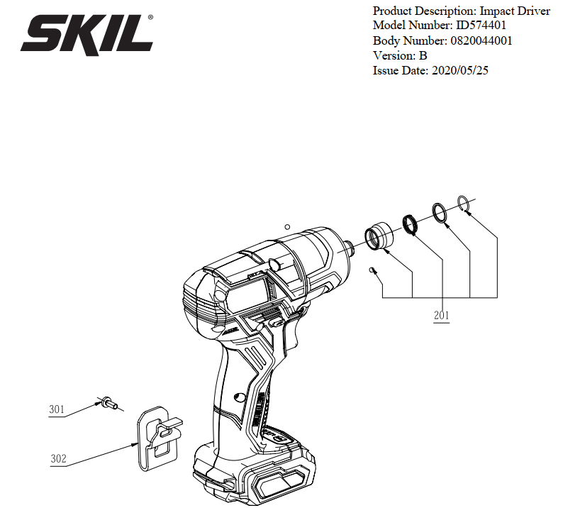 Section 1 Diagram and Parts List for ID574401 A Skil Hammer Drill