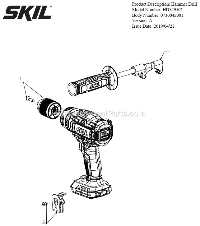 Page A Diagram and Parts List for HD529501 A Skil Cordless Drill