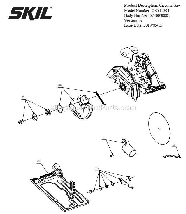 Page A Diagram and Parts List for CR541801 A Skil Circular Saw