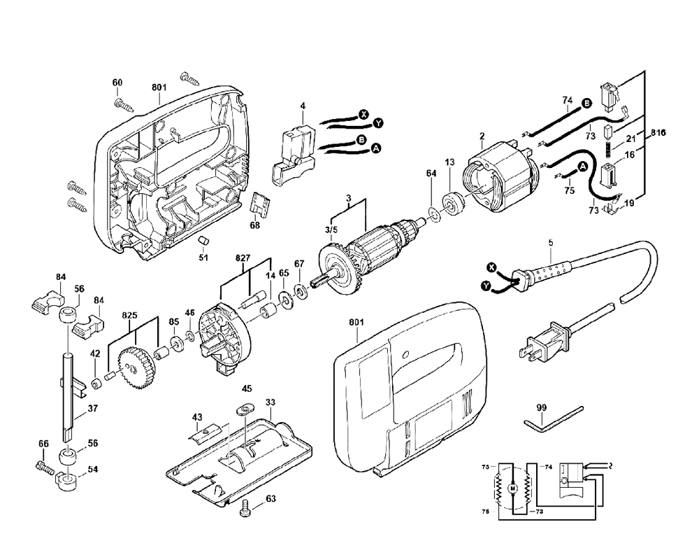 Fig-0 Diagram and Parts List for MM8540 Type-1 Skil Saw