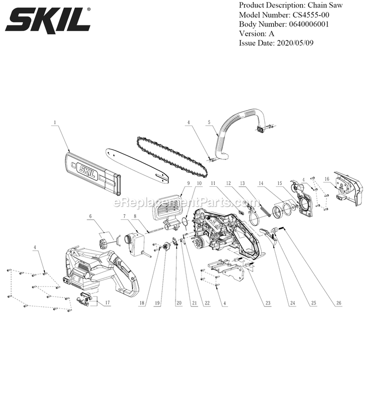 Page A Diagram and Parts List for CS4555-00 A Skil Saw